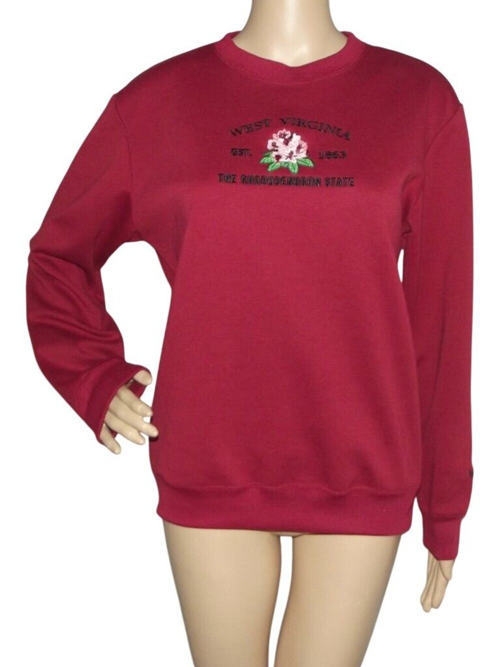 West Virginia The Rhododendron State sweatshirt Womens Small Burgundy EST 1863